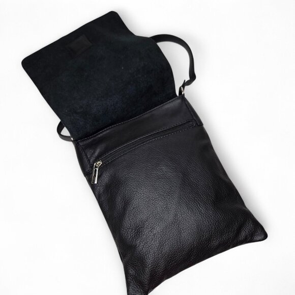 I. Medici Firenze Black Leather Crossbody Purse Women's Flap Front Boxy Designer - Picture 6 of 9